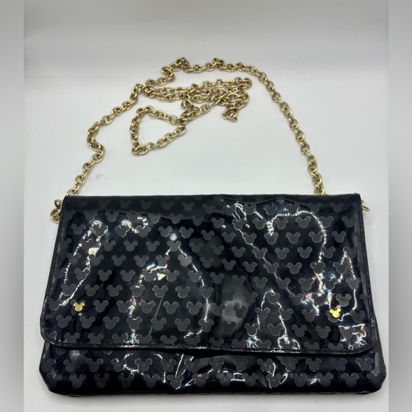 Disney Parks Mickey Mouse Black Crossbody Faux Patent Leather Clutch Purse - Picture 1 of 11